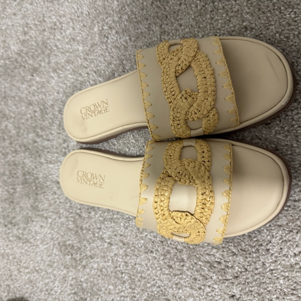 Crown Vintage Cream and Gold Braided Slide Sandals